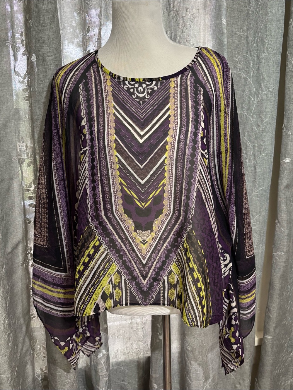 Christopher & Banks Purple and Yellow Geometric Print Blouse